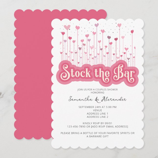 Invitation Stock du Bar Pink Chic Couples Fête des mariées de (Devant / Derrière)