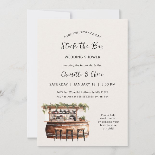 Invitation Stock le bar couples wedding shower (Devant)