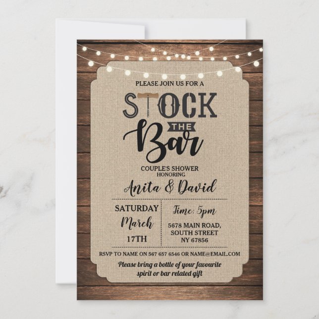 Invitation Stock Le Bar Fête du Couple Mariage Toile de Jute  (Devant)