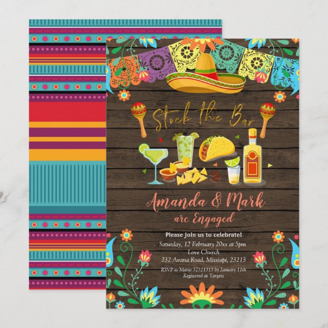 Invitation Stock mexicain Le Bar Fiesta Engagement Party (Devant / Derrière)