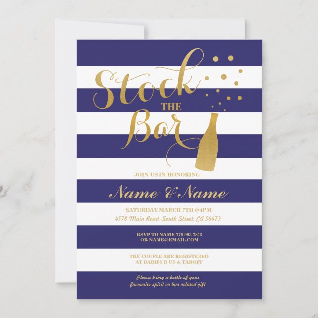 Invitation Stock The Bar Couples Douche Party Grève Invitatio (Devant)