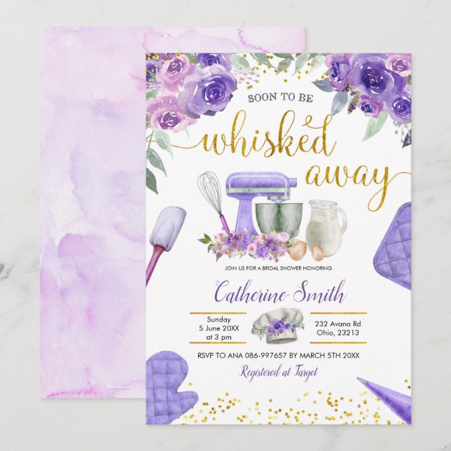Invitation Stock violet de la cuisine nuptiale de douche Invi (Devant / Derrière)