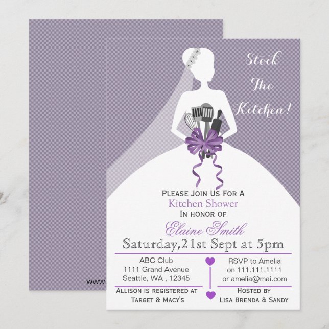 Invitation Stock violet la cuisine  douche nuptiale Invitatio (Devant / Derrière)