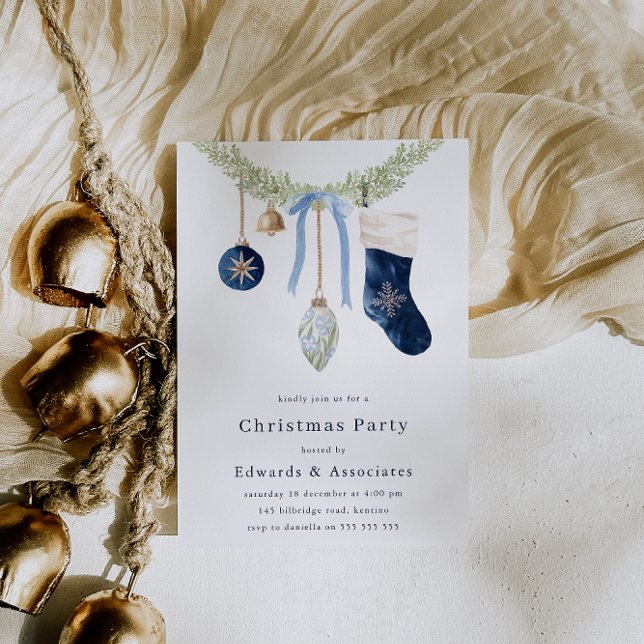 Invitation Stocking & Wreath Modern Blue Christmas Party (Créateur téléchargé)
