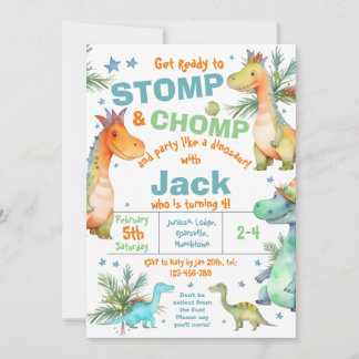 Invitation STOMP ! CHOMP ! Dinosaur Anniversaire Fête Invitat