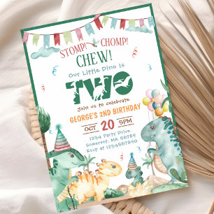 Invitation STOMP CHOMP ET CHEW Dinosaur 2e anniversaire