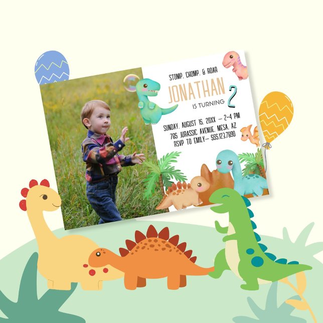 Invitation Stomp Chomp Roar Cute Dinosaur Anniversaire (Créateur téléchargé)