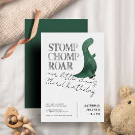 Invitation Stomp Chomp Roar Dinosaur 3e anniversaire de fête 