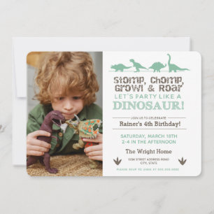 Invitation Stomp Chomp ROAR Dinosaur Photo Anniversaire