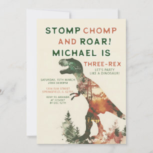 Invitation Stomp Chomp Roar T-Rex Dinosaur Garçon 3e annivers