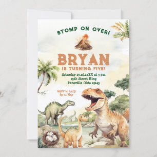 Invitation Stompe sur Dino Boy Dinosaur fête d'anniversaire