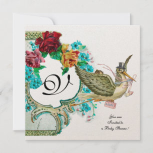 Invitation STORE BABY SHOWER 3 MONOGRAM, or métallique