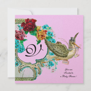 Invitation STORE BABY SHOWER 3 MONOGRAM, or métallique