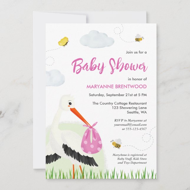 Invitation Stores rustique avec Baby shower de fille d'abeill (Devant)
