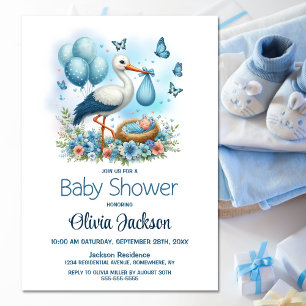 Invitation Stork Baby Boy Douche