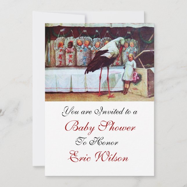 Invitation STORK BABY SHOWER 3, blanc (Devant)