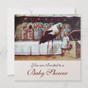 Invitation STORK BABY SHOWER 3, champagne métallique