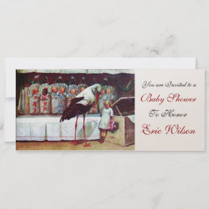 Invitation STORK BABY SHOWER 3, champagne métallique