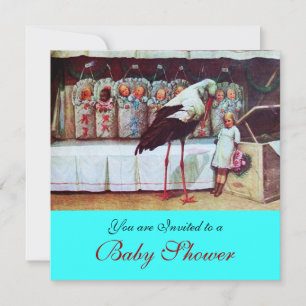 Invitation STORK BABY SHOWER 3, turquase bleue