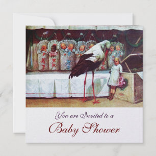 Invitation STORK BABY SHOWER Nouveau bébé Arrivée White Pearl
