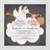 Stork Chalkboard African American Girl Baby shower