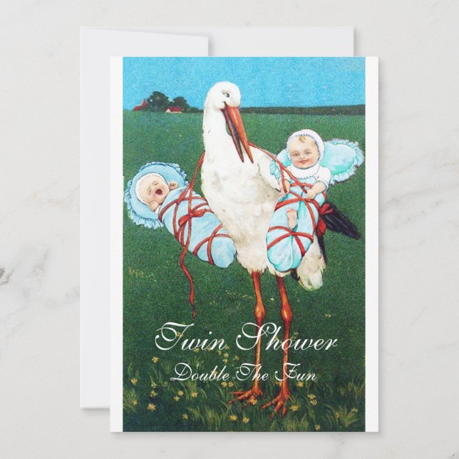 Invitation STORK TWIN BÉBÉ GARÇON DOUCHE Bleu blanc Invitatio (Dos)
