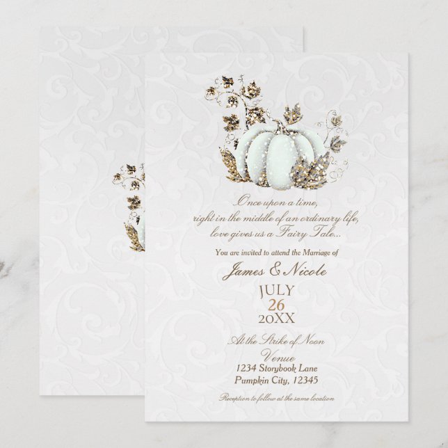 Invitation Storybook Gold White Citrouille Fairy Tale Mariage (Devant / Derrière)