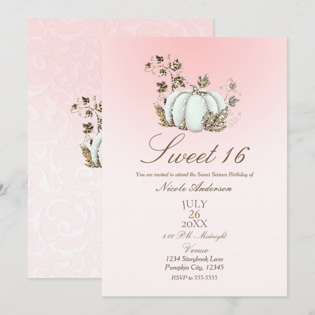 Invitation Storybook rose blanc Citrouille Fairy Tale Sweet 1 (Devant / Derrière)