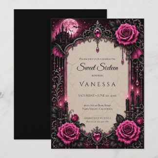 Invitation Strass Roses Luxueux Paillettes Douce 16