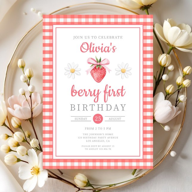 Invitation Strawberry 1st Birthday Berry First Birthday (Strawberry 1st Birthday Berry First Birthday Invitation)