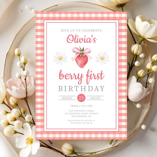 Invitation Strawberry 1st Birthday Berry First Birthday (Strawberry 1st Birthday Berry First Birthday Invitation)