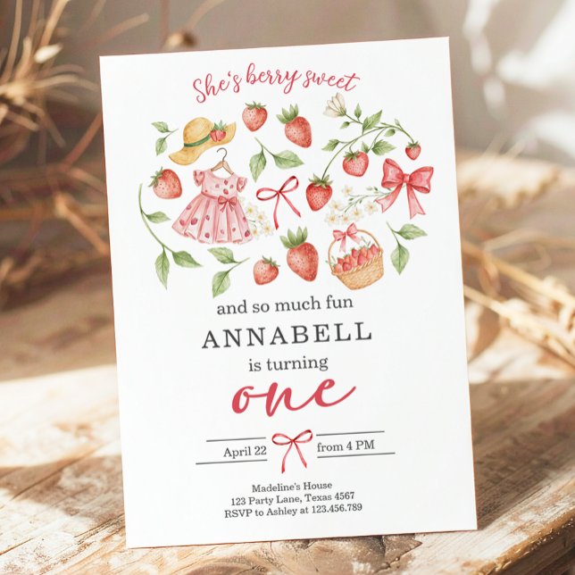 Invitation Strawberry 1st Birthday Invite First Berry Sweet (Créateur téléchargé)