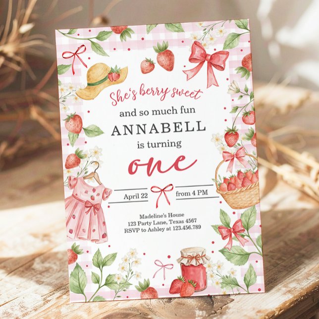 Invitation Strawberry 1st Birthday Invite First Berry Sweet (Créateur téléchargé)