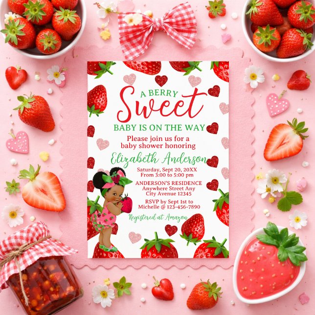 Invitation Strawberry Baby Shower Invitation, Berry Sweet Inv (Créateur téléchargé)