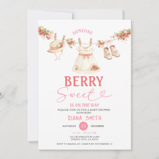 Invitation Strawberry Clothesline Sweet Baby Shower 