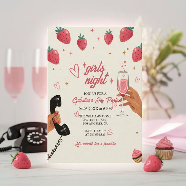 Invitation Strawberry Galentine's Girls Night Party  (Strawberry Party Invite)