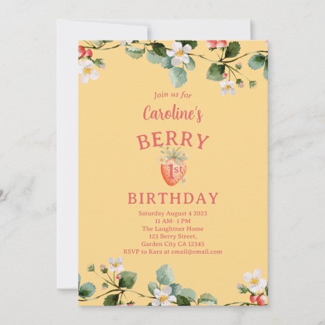 Invitation Strawberry Garden First Girls Birthday (Devant)