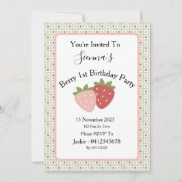 Invitation Strawberry Gingham First Birthday Party