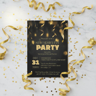 Invitation Streamers de confettis dorés pour la fête du Nouve