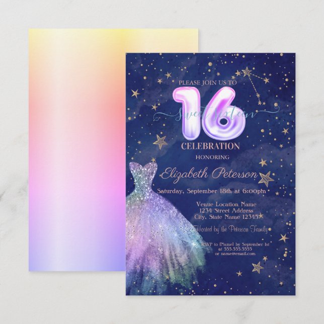 Invitation Stress tendance Stars Marine Bleu Holographique Sw (Devant / Derrière)