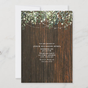 Invitation String Lights Botanical Rustic Wood Générique Part