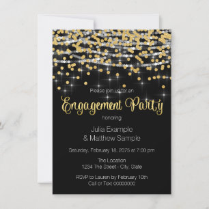 Invitation String Lights et Gold Confetti Engagement Party