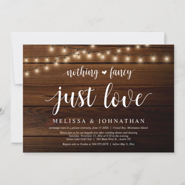 Invitation String Lights Farm, Mariage Elopement Diner Party (Devant)