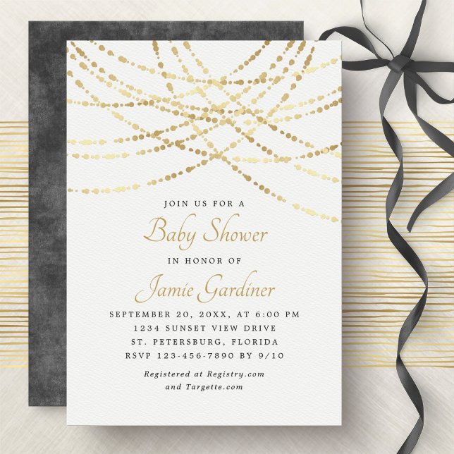 Invitation String Lights Gold Elegant Baby shower (Créateur téléchargé)