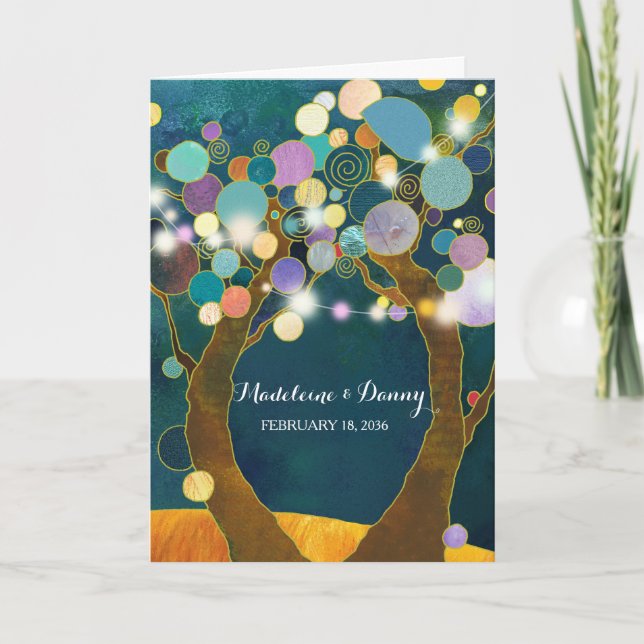 Invitation String Lights Love Trees Mariage Turquoise (Devant)