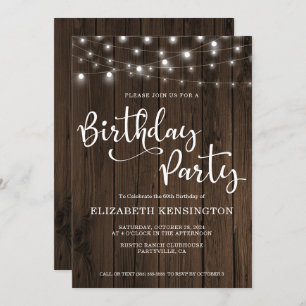 Invitation String Lights on Wood 60th Birthday Party