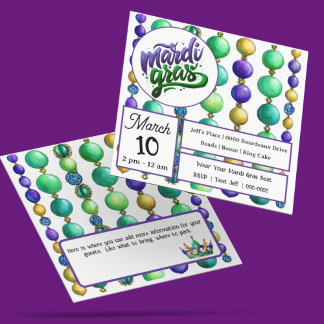 Invitation Strings of Colorful Mardi Gras Beads