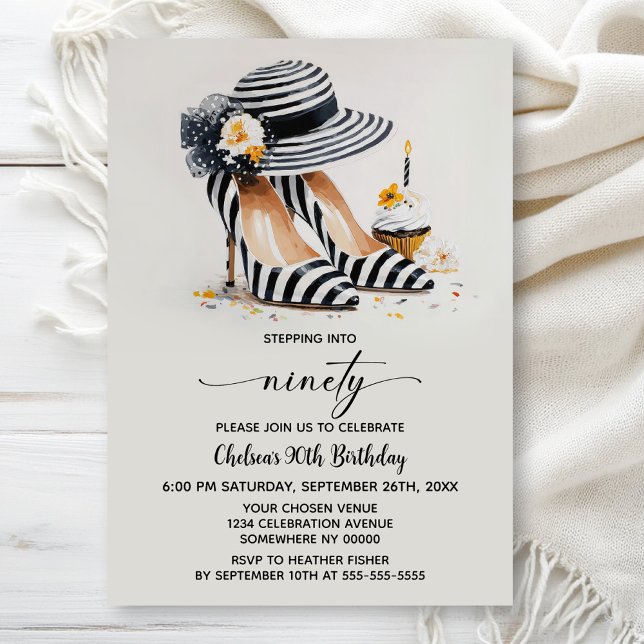 Invitation Striped High Heel Shoes 90th Birthday (Créateur téléchargé)