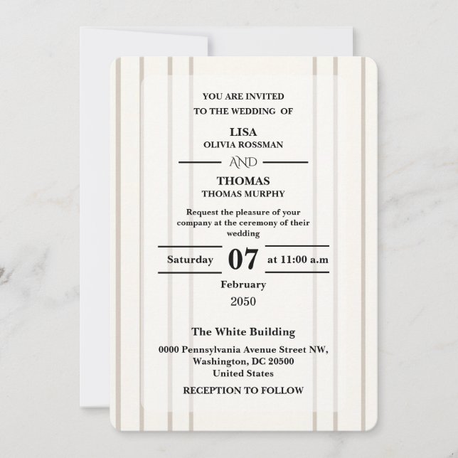 Invitation Striped Preppy Modern Wedding Invite (Devant)