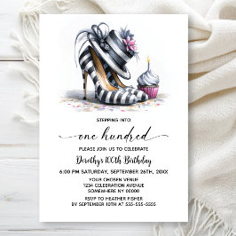 Invitation Striped Stiletto Shoes 100th Birthday